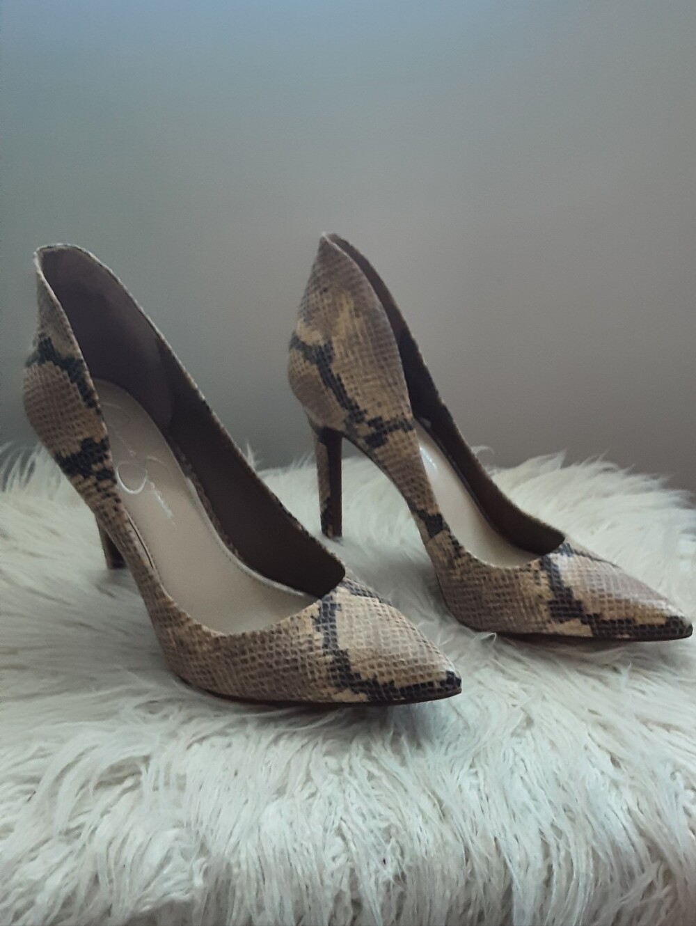 Jessica Simpson Tan Snake-Print Pointed-Toe Stiletto Pumps
